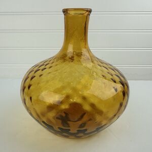 Vintage Mid Century Empoli Amber Optic Glass Bubble Genie Squat Bottle Decanter